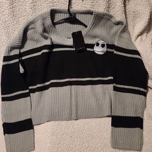 Black & Grey Colorblock Nightmare Before Christmas Crop Sweater XL